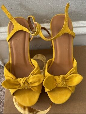 Charlotte Russe Yellow Bow Suede Heeled Sandals